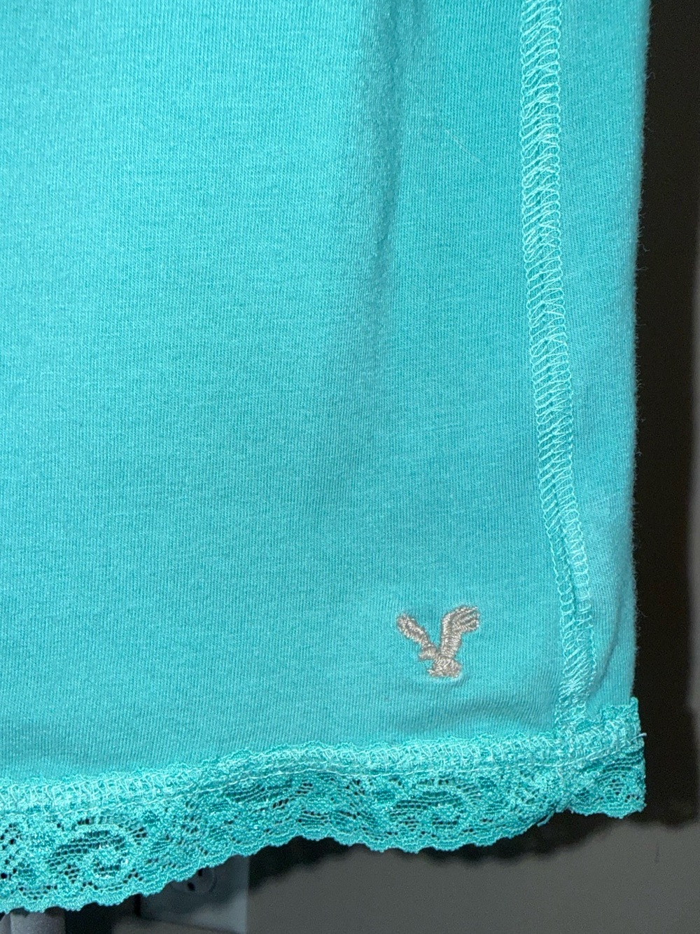 Y2K American Eagle Teal Lace Trim Camisole Built in Bra Cotton Blend M - Picture 3 of 8